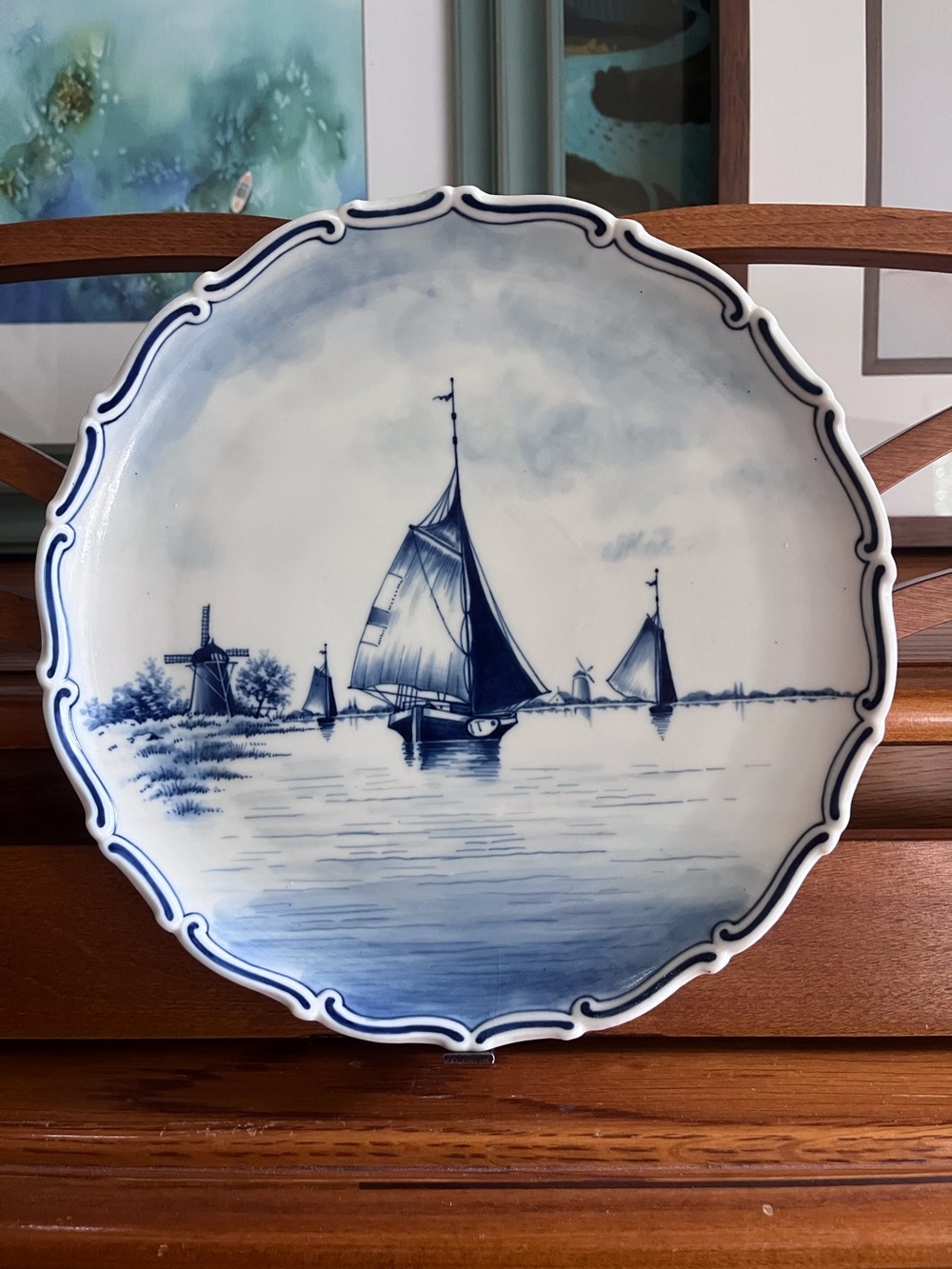 Delft Hand-Painted Blue and White Ceramic Wall Plate Dutch Maritime Landscape